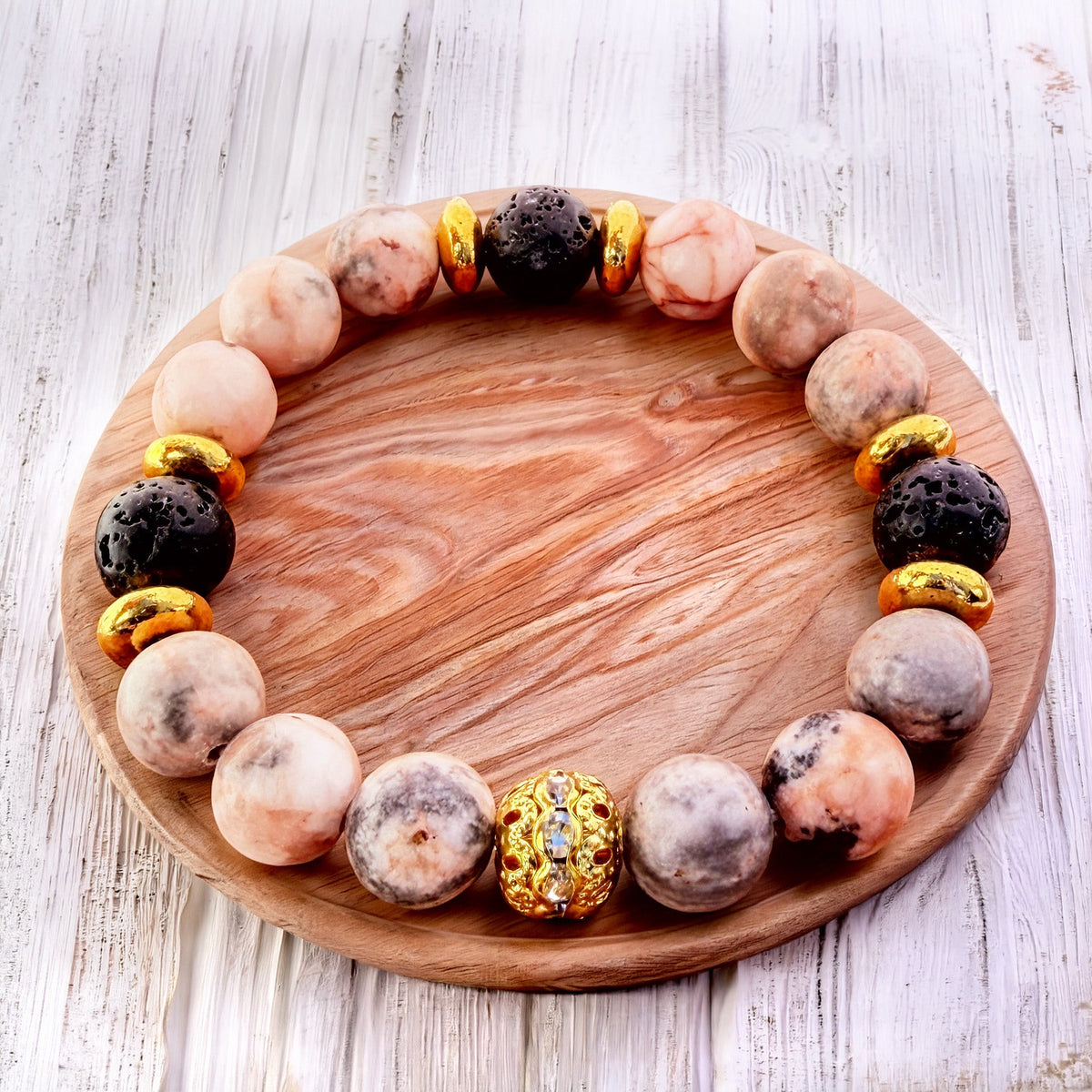 016 - Natural PINK ZEBRA JASPER Stone Bracelet 10mm 1Pcs