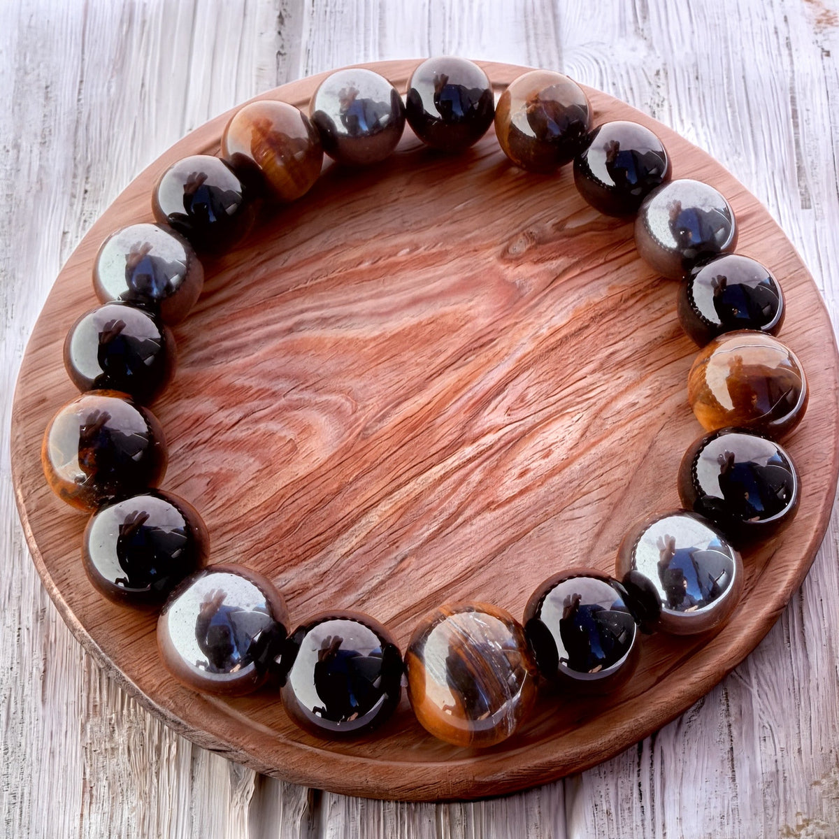 017 - Natural HEMATITE OBSIDIAN TIGER EYE Stone Bracelet 10mm 1Pcs
