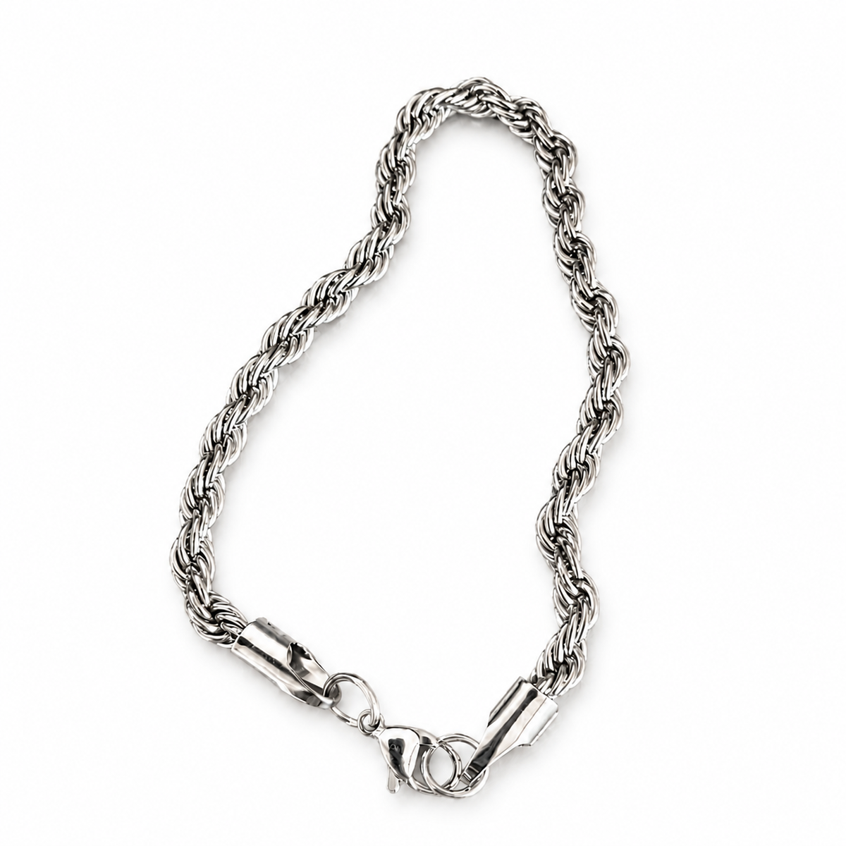 Silver twisted rope chain bracelet with lobster clasp