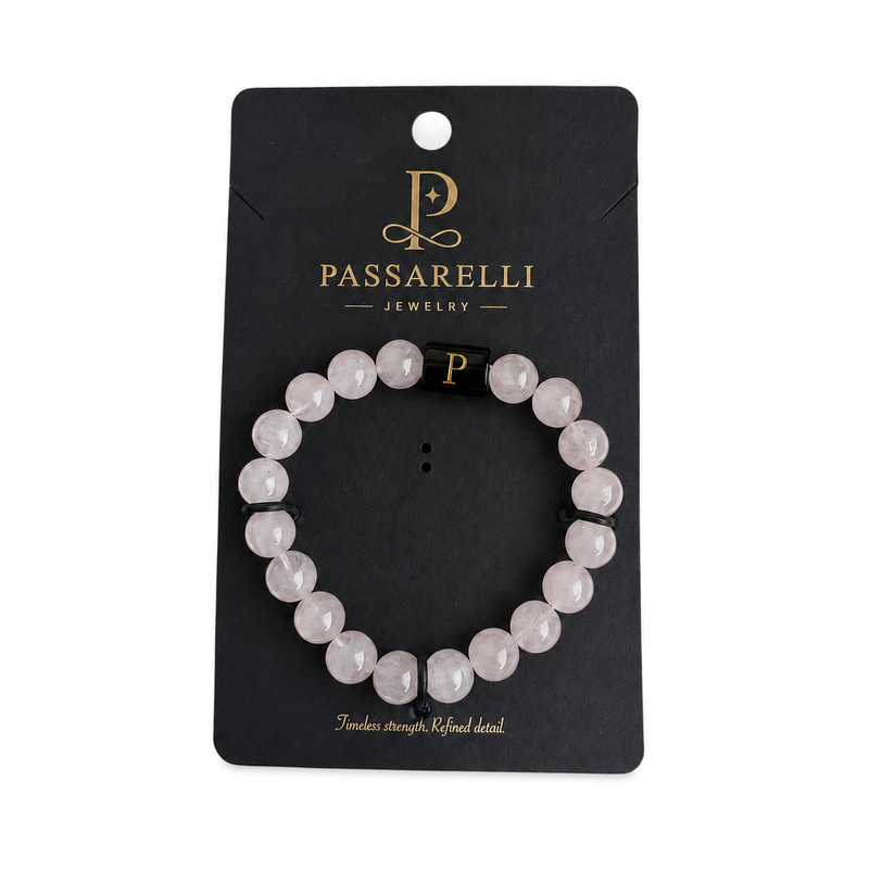 Passarelli Rose Quartz 10mm Beaded Bracelet with Black Onyx Accents