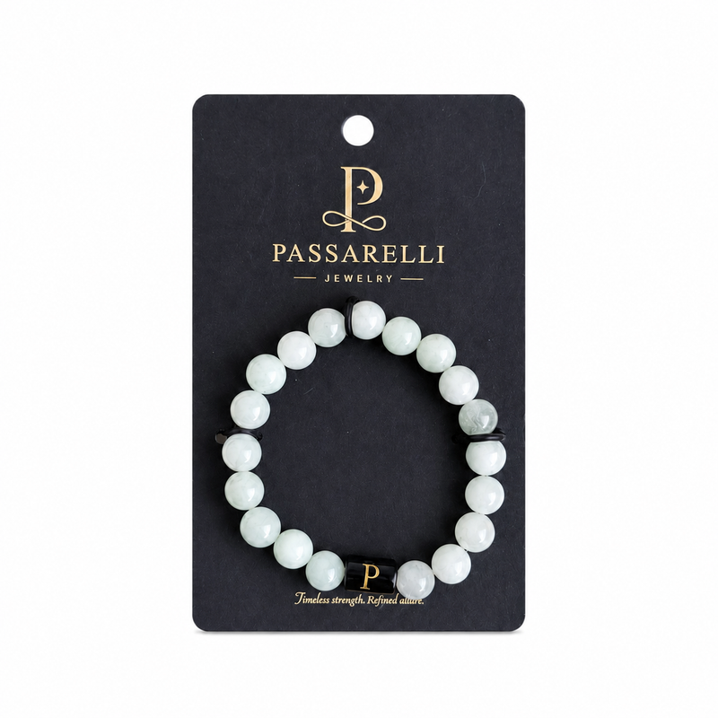 Passarelli White Jade 10mm Beaded Bracelet with Black Onyx Accents