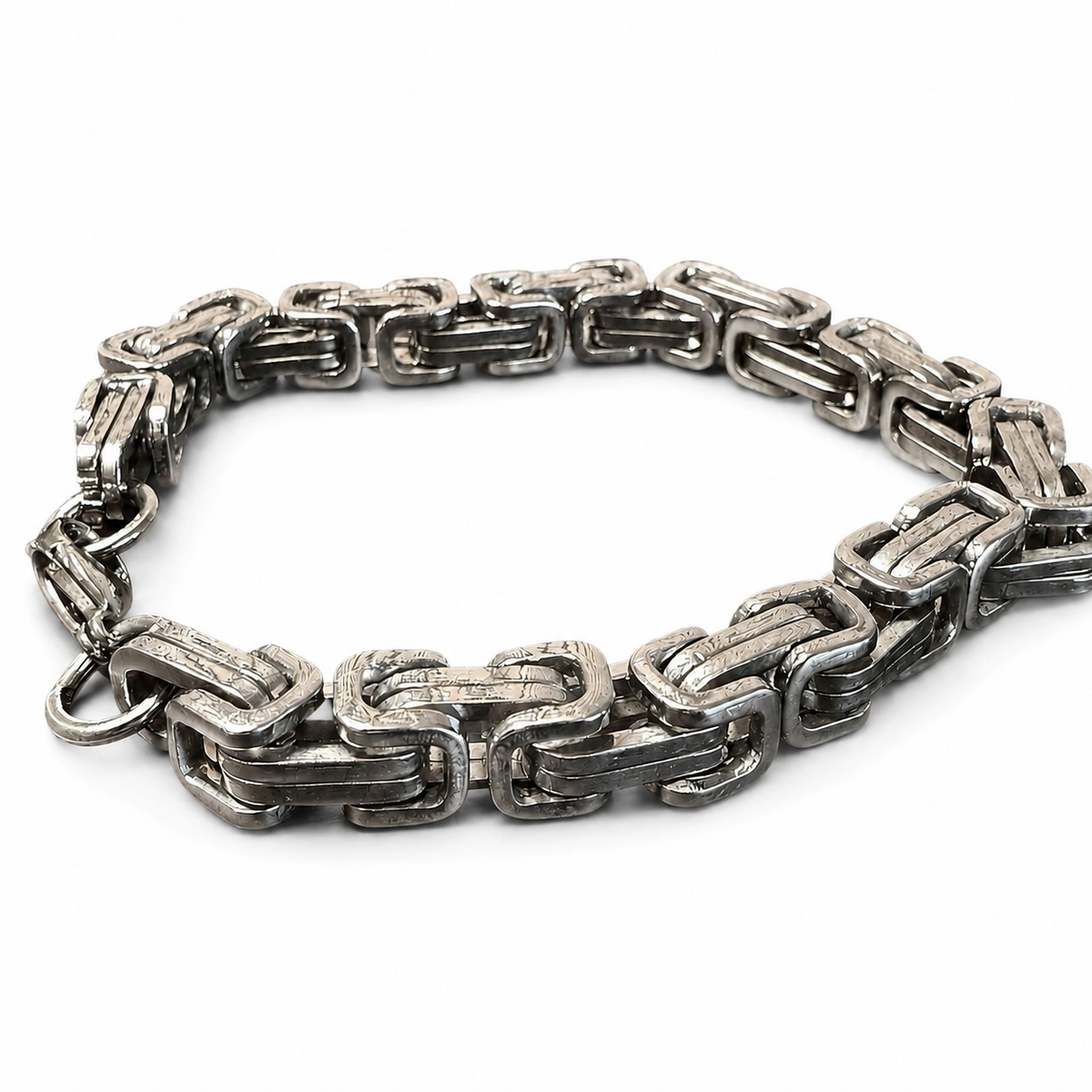 Silver Byzantine chain bracelet with interlocking square links