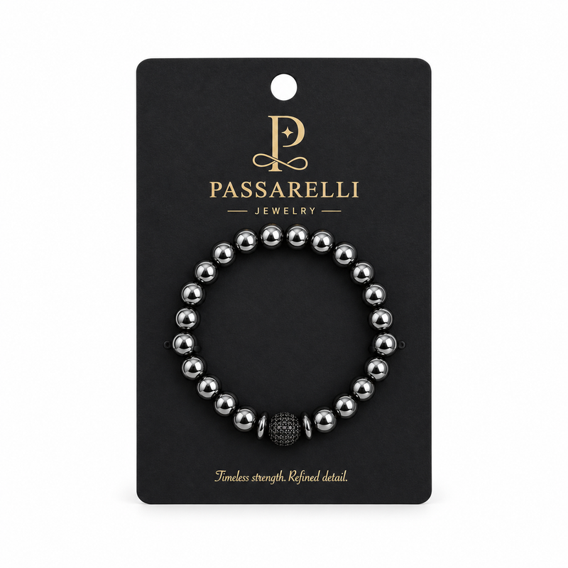 Passarelli Hematite 10mm Beaded Bracelet with Pavé Black CZ Centerpiece