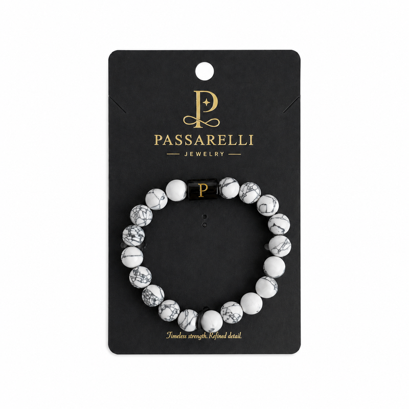 Passarelli White Howlite 10mm Beaded Bracelet with Black Onyx Accents