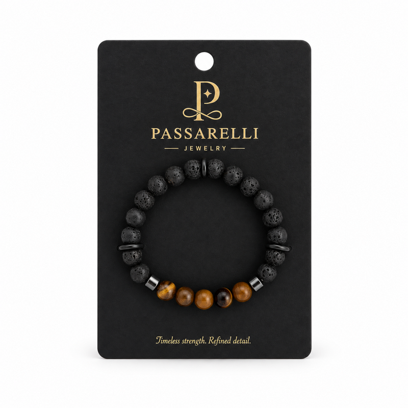 Passarelli Lava Stone & Tiger's Eye 10mm Beaded Bracelet with Hematite Spacers