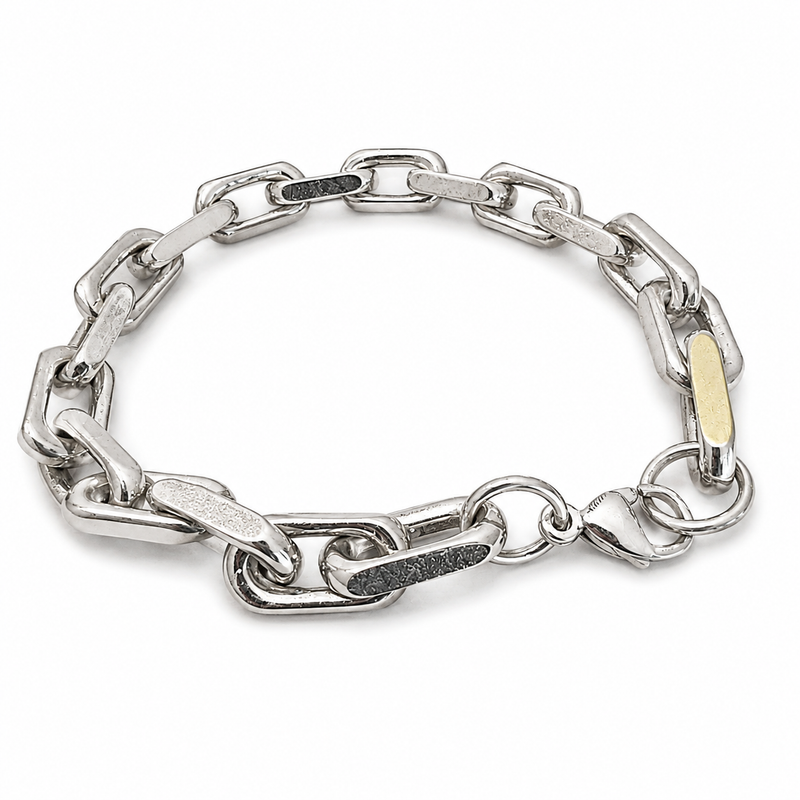 Silver Mixed Link Chain Bracelet with Gold Accent