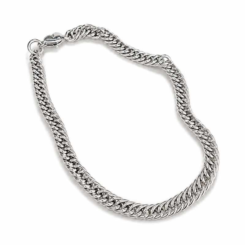 Silver Double Curb Chain Bracelet